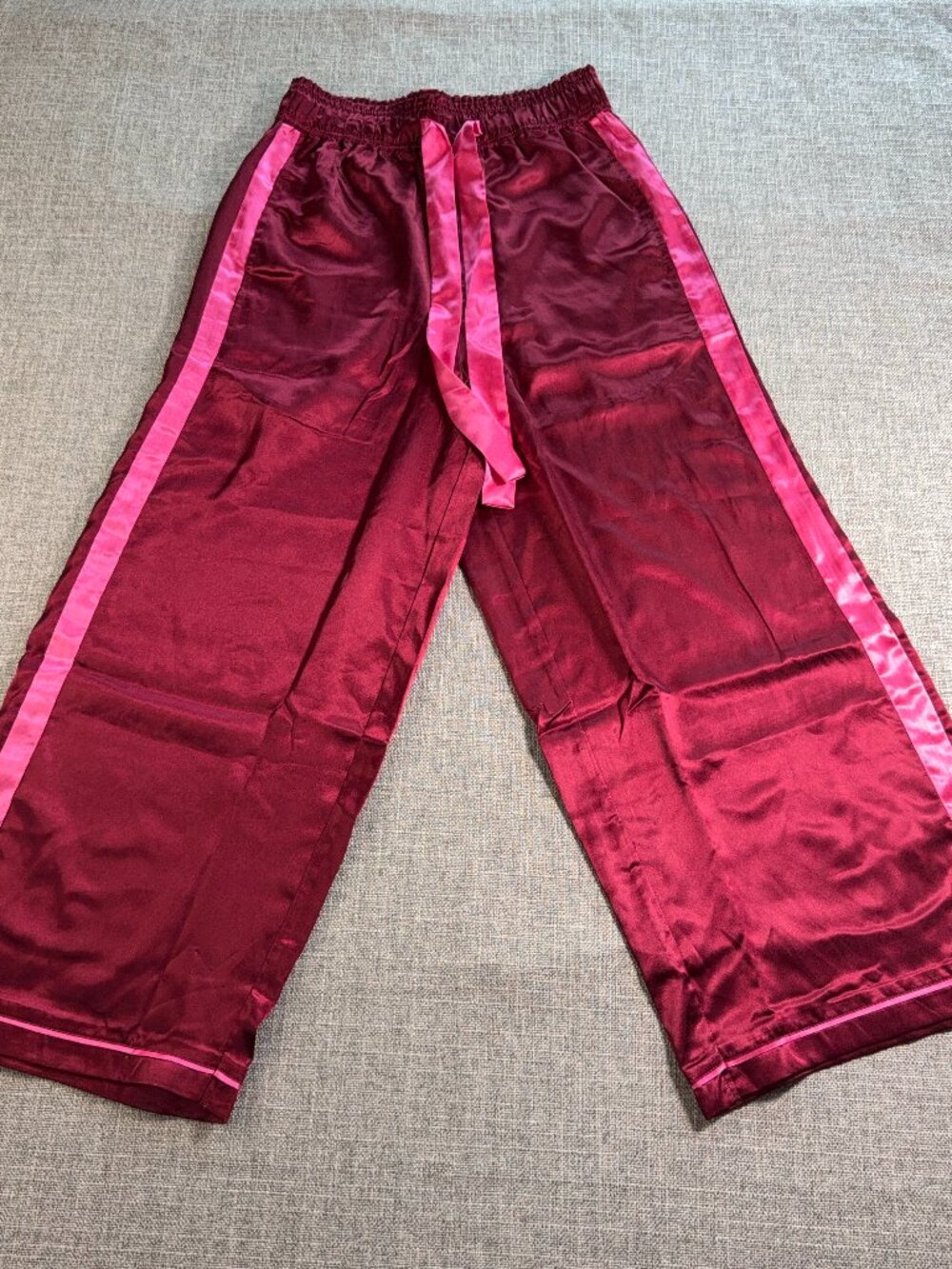 MERSEA Satin Lounge Pants XS Burgundy Pink Stripe Wide Leg Pajama Pants